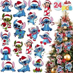 24 pcs wooden Stitch Christmas Ornaments